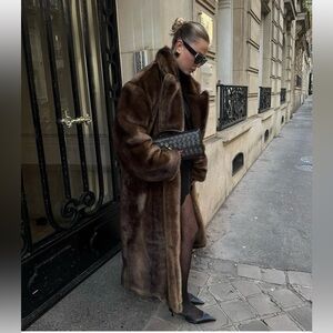 Elegant Long Brown Teddy Coat for Women - Luxe Plush Outerwear